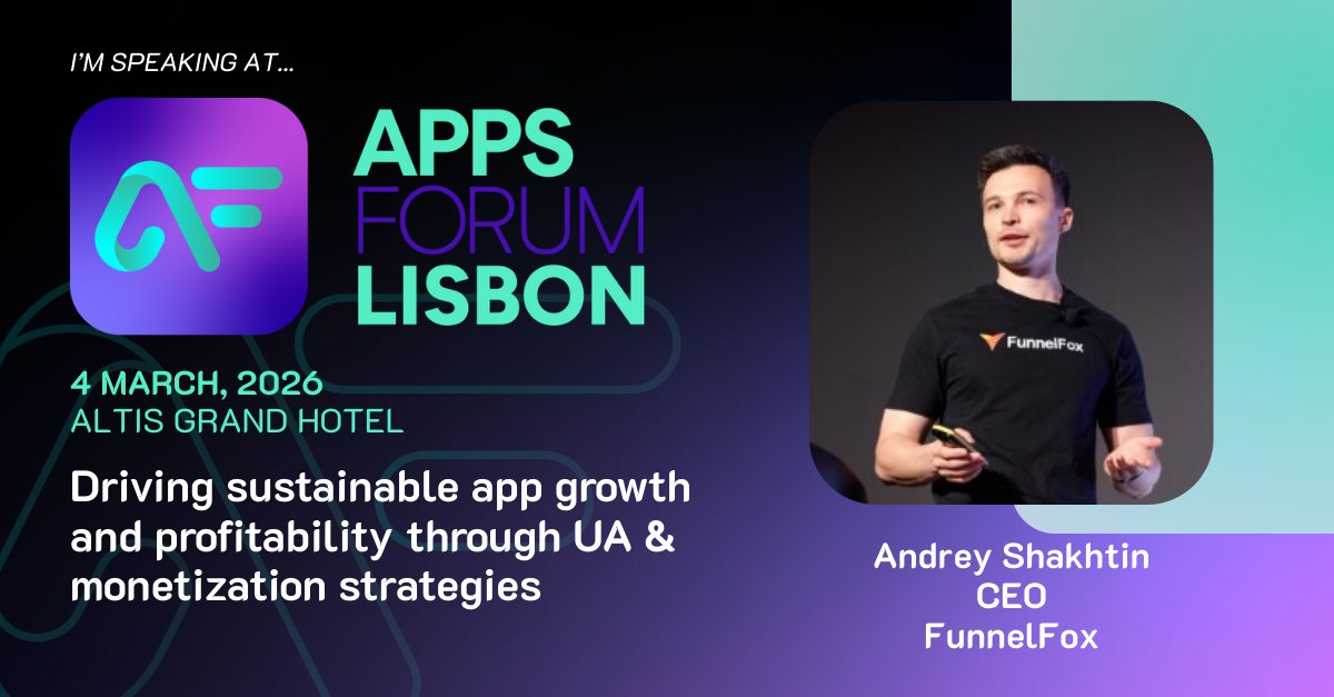 Lisbon, March 4. Web2App benchmarks from real funnels.

<a href="/a_shakh/">Andrey Shakhtin</a> (FunnelFox CEO) speaking at Apps Forum at 2:45pm: State of Web2App in 2026.

What drives conversion and LTV, where revenue is lost, trial vs plan duration choices.

And don’t forget to stop by our booth too. See you