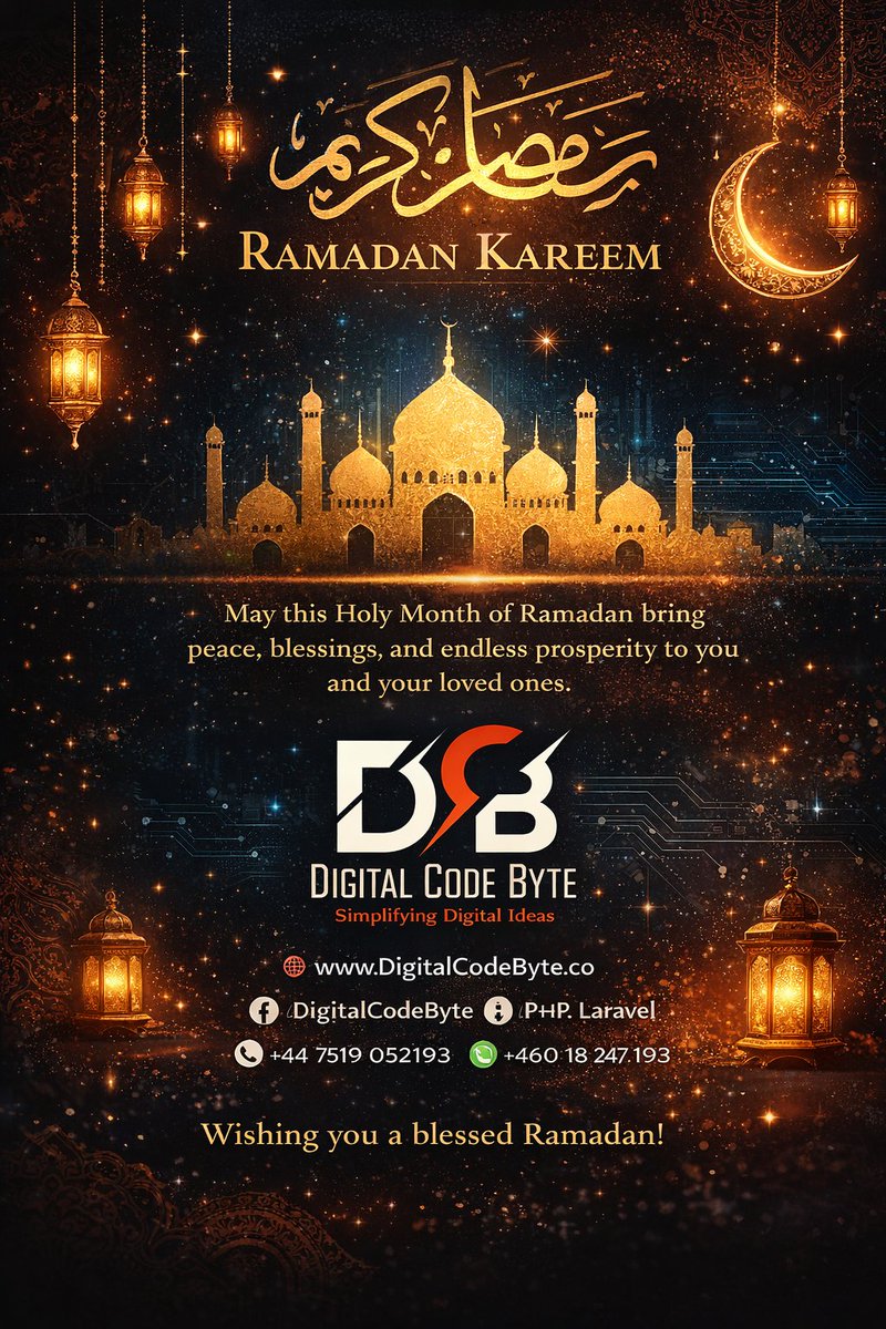 DigitalCodeByte's tweet photo. 🌙 𝗥𝗮𝗺𝗮𝗱𝗮𝗻 𝗞𝗮𝗿𝗲𝗲𝗺 𝗳𝗿𝗼𝗺 𝗗𝗶𝗴𝗶𝘁𝗮𝗹 𝗖𝗼𝗱𝗲 𝗕𝘆𝘁𝗲 (𝗗𝗖𝗕)

#RamadanKareem #Ramadan2026 #BlessedRamadan #RamadanMubarak #HolyMonth #DigitalCodeByte #AIInnovation #ArtificialIntelligence #TechForGood #DigitalTransformation #Innovation #FutureReady https://t.co/RAbsu334Ed