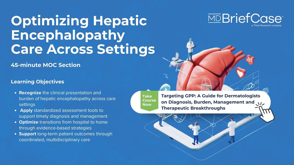 Care doesn’t end at discharge.

Optimize hepatic encephalopathy management across hospital &amp; home with standardized, evidence-based tools.

45-min MOC Section 3–accredited eCME.

Enroll now:
bit.ly/4aAUZal

#CME #Hepatology #MedEd