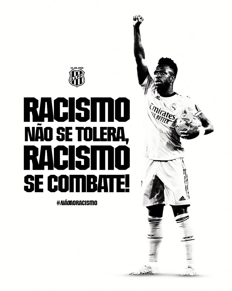 RACISMO NÃO SE TOLERA, RACISMO SE COMBATE! ✊🏿✊🏼

A Ponte Preta e sua imensa torcida se solidarizam com o atleta do Real Madrid Vini Júnior, após novo ato, lamentável, de racismo sofrido na partida da Champions League contra o Benfica FC, na última terça-feira (17).