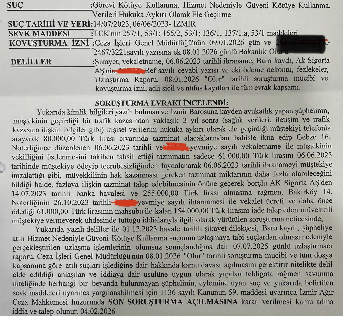 AvAykutBayrakci's tweet photo. Bir hasar danışmanlık şirketi için çalışan ve müvekkili kandıran meslektaşımız, gösterdiğimiz tüm iyi niyete rağmen, alabiliyorsanız alın parayı şeklinde cevap verip, telefonu yüzümüze kapatmıştı. Yapmış olduğumuz şikayet sonucu, hizmet nedeniyle görevi kötüye kullanma ve verileri hukuka aykırı ele geçirme suçundan hakkında ağır ceza mahkemesinde dava açıldı. Gram acımıyorum ama merak ediyorum; para için mesleğini yakmaya değdi mi şimdi?