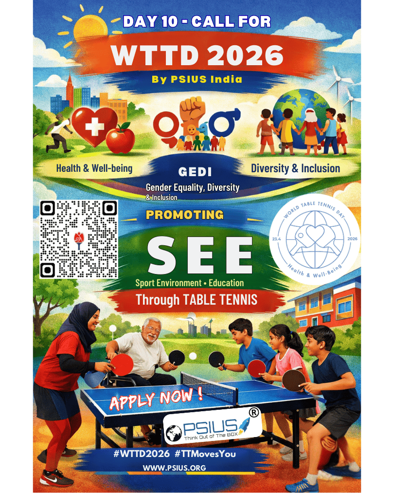 PSIUS360's tweet photo. Day 10 – Call for #WTTD2026 Promoter By PSIUS India 🇮🇳🏓 Apply now 👉 https://t.co/eDxKmJ2UTK

Lead changes through sport! Promote Health &amp; Well-being, GEDI &amp; SEE (Sport, Environment &amp; Education) via #TableTennis. Be a community change maker.

#TTMovesYou #ITTFFoundation #PSIUS https://t.co/cU3Foe3OhF