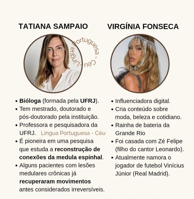 O Brasil precisa de mais Tatianas e menos Virginias 🇧🇷