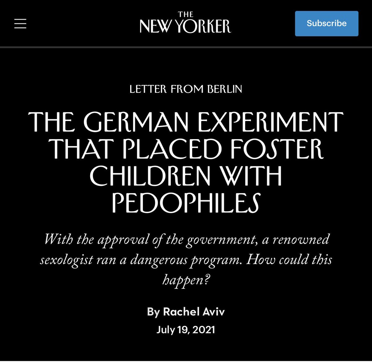 This is horrifying, but it doesn’t surprise me. Look at the experimental “treatments“ being carried out on children who identify as transgender. This experiment placed foster children with pedophiles; the current experiments seek to create legal adults with the minds and bodies