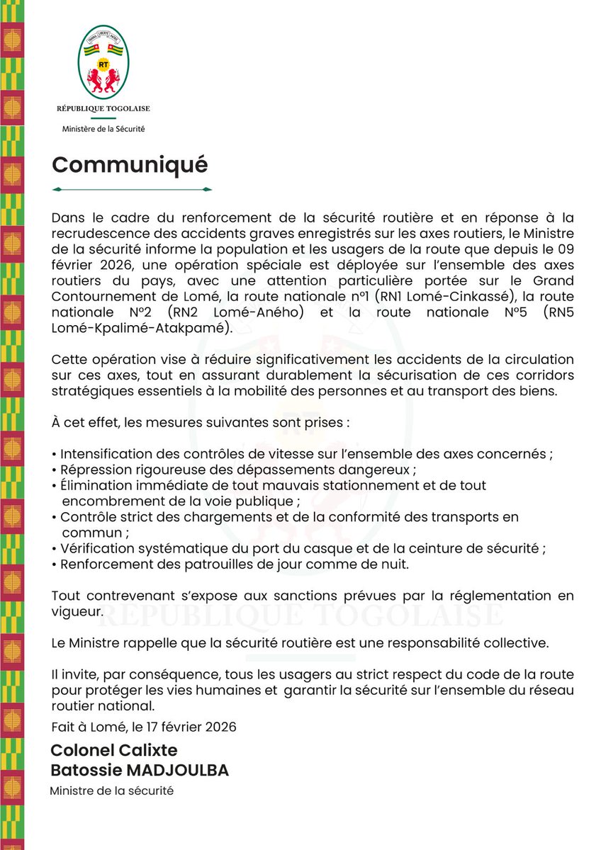 Ministère de la Sécurité - Togo tweet media