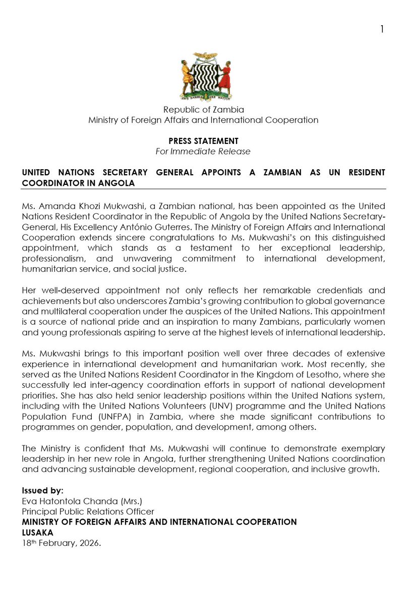 Zambia Foreign Ministry tweet media