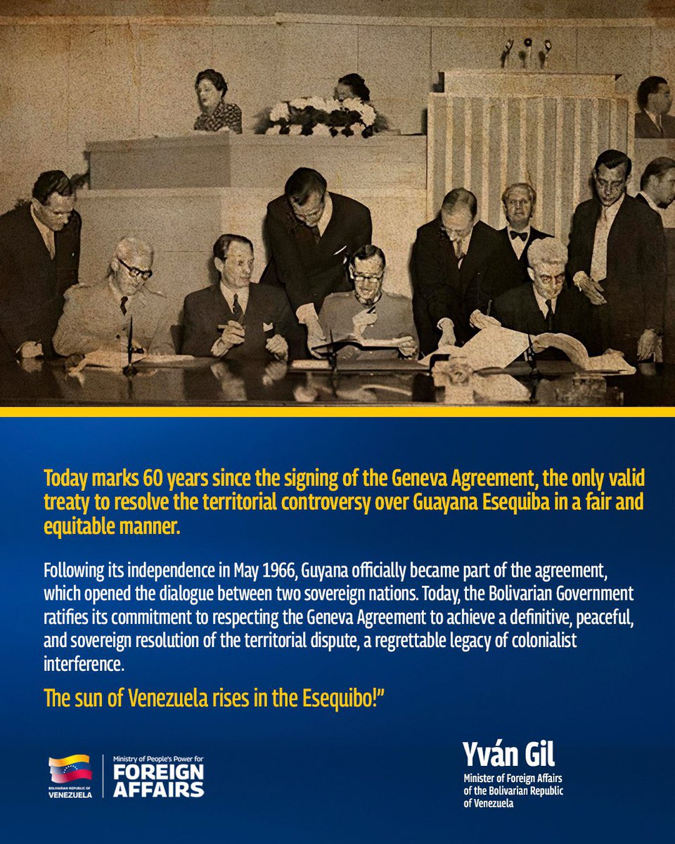 The Geneva Agreement is the only valid treaty to resolve the territorial controversy over Guayana Esequiba in a fair and equitable manner, stated Venezuelan Foreign Minister <a href="/yvangil/">Yvan Gil</a>.
