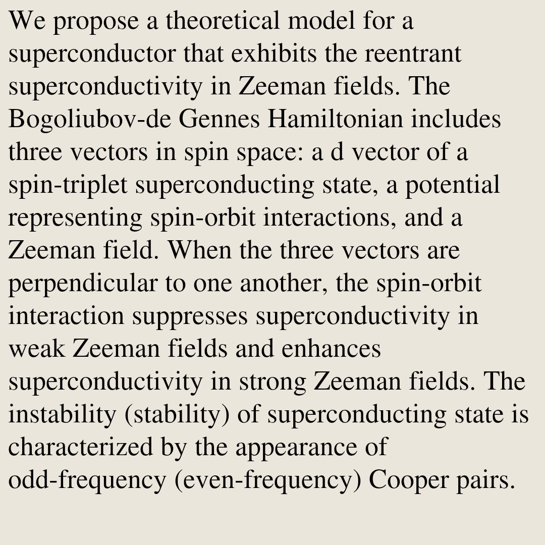 Reentrant Superconductivity in Zeeman Fields

Tomoya Sano, Kota Tabata, Satoshi Ikegaya, Yasuhiro Asano
arxiv.org/abs/2602.14507 [𝚌𝚘𝚗𝚍-𝚖𝚊𝚝.𝚜𝚞𝚙𝚛-𝚌𝚘𝚗]