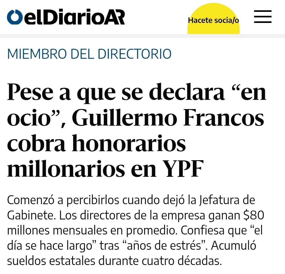 BiondiniCesar's tweet photo. Guillermo Francos dejó el gabinete y pasó a percibir honorarios como director de YPF: cerca de $80 millones mensuales en promedio, según datos publicados.
Manuel Adorni también integra el directorio.
¿No era que venían a terminar con la casta? https://t.co/ZrDfMcT210