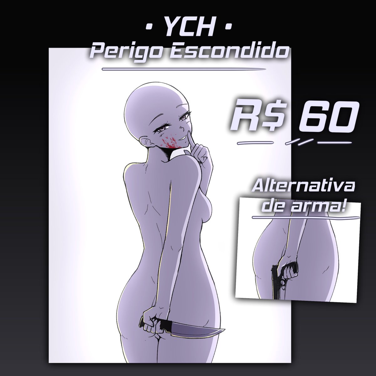 🔪 YCH 🩸
Perigo Escondido

Por apenas R$60, garanta uma das 6 vagas LIMITADÍSSIMAS para esse novo YCH que demonstra seu lado escondido!
NT. Exemplos logo abaixo

Interesse? Chama na DM!
❤️ + 🔁 + 💬