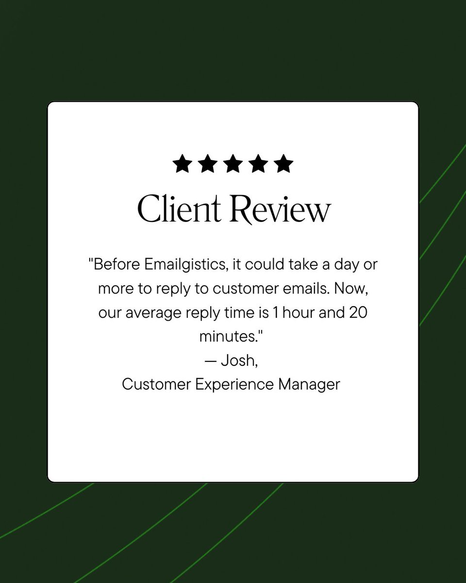 emailgistics's tweet photo. See how Emailgistics is transforming customer service! 🚀 Josh’s team now replies to emails in just 1 hour and 20 minutes—down from over a day. Ready to boost your productivity? #CustomerSuccess #EmailEfficiency https://t.co/Y1c0mhnmvL