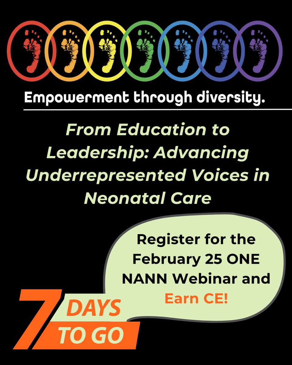 NeonatalNurses's tweet image. Only 1 week left to register for our February 25 #ONENANN webinar! Explore how #BIPOC clinicians experience unequal recognition, reflect on equity in practice, and identify pathways to increase diversity in leadership.  

Register today and earn CE credit: bit.ly/4aFuWA7