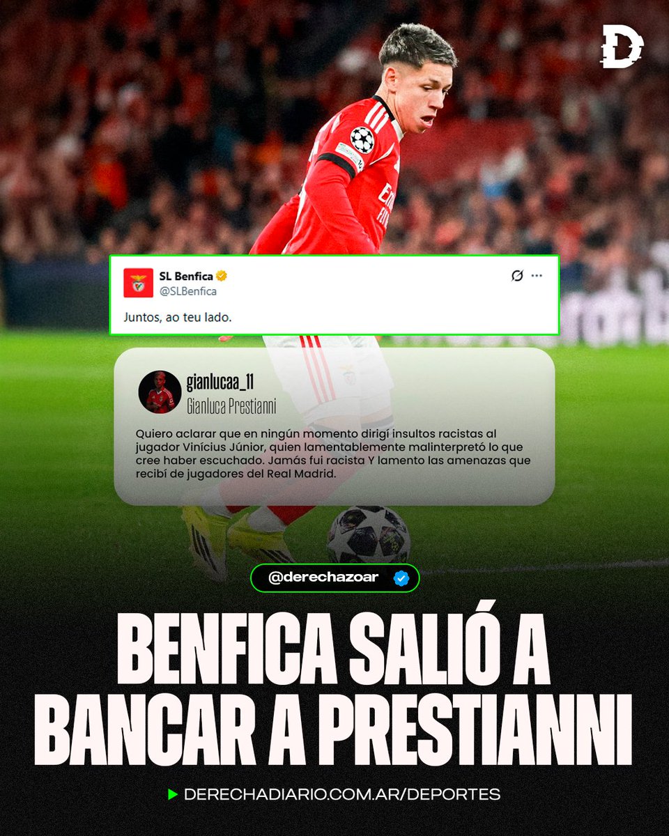 🇵🇹🇦🇷🚨 CHADS TOTALES: Benfica salió a defender a Gianluca Prestianni tras las acusaciones de racismo por parte de jugadores del Real Madrid.