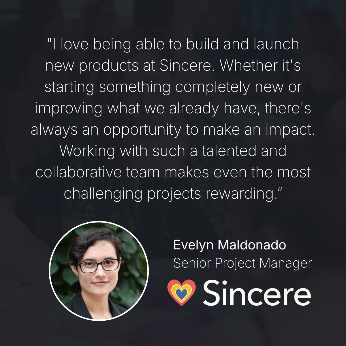 sincere_corp's tweet photo. Come work with amazing teammates like Evelyn! Check out our open Senior Product Designer role: https://t.co/l6HFPVQv4t https://t.co/2HBjTauDMw