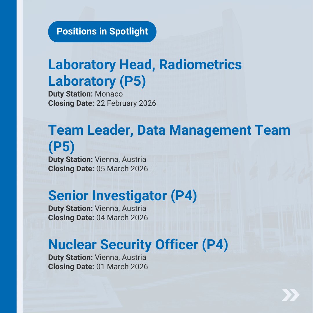 iaeaorg's tweet photo. 📢 We are hiring for many positions at the IAEA! Check all positions that are closing soon and apply before the closing date 👇