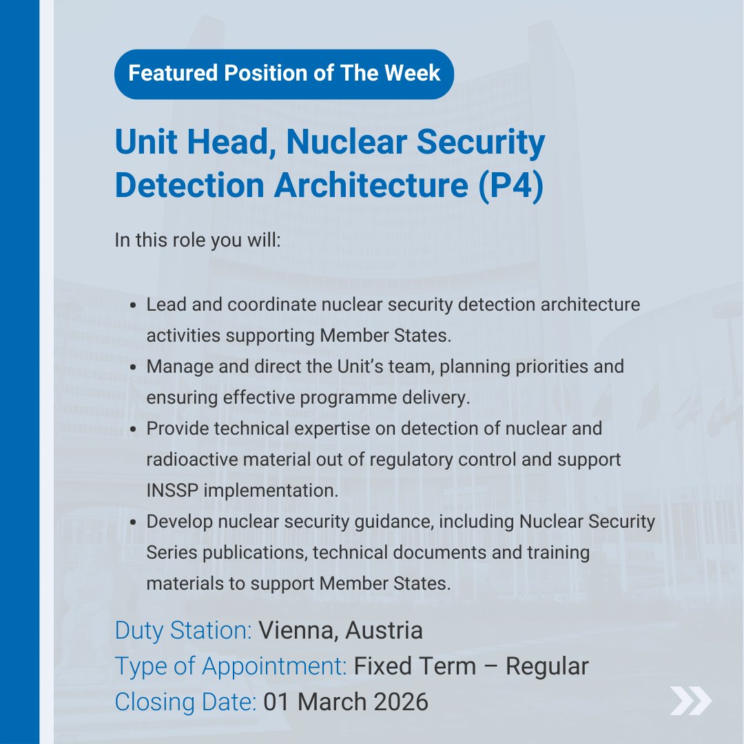 iaeaorg's tweet photo. 📢 We are hiring for many positions at the IAEA! Check all positions that are closing soon and apply before the closing date 👇