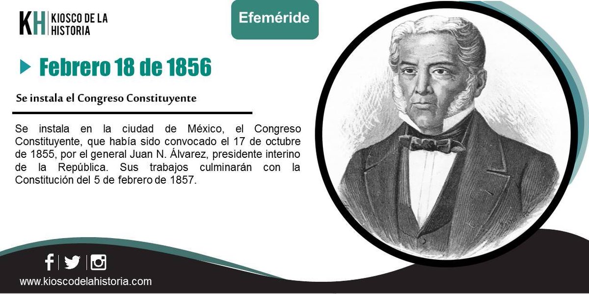 El #18DeFebrero de 1856 se instala el Congreso Constituyente.
Más y otras #Efemerides 👇
kioscodelahistoria.com/18-febrero
