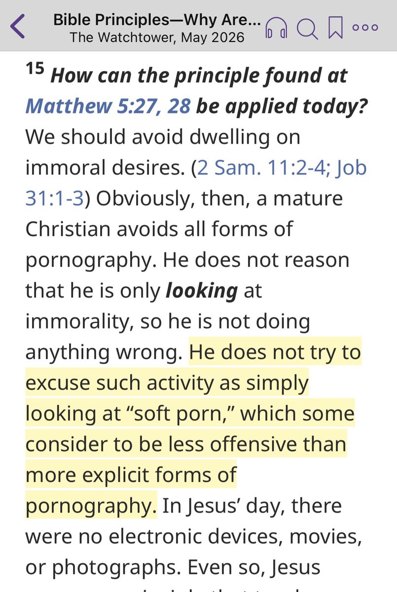 pimitopomo's tweet photo. Interesting wording.
Public:
“Some consider soft porn less offensive…”
Internal elder manual:
“Abhorrent forms of pornography” = judicial case.
So “some” clearly includes the organization itself.
But that nuance isn’t spelled out in the study edition.
#exjw #ttatt #watchtower https://t.co/Pf1KVlscHF