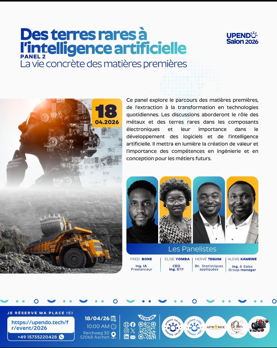 La course à l'intelligence artificielle pose le défis des matières premières qui anime les tensions géopolitiques dans le monde. Je vous invite ce 18 Avril lors de l'évent  @Upendo2026 qui débattra des challenges relatifs à cette problématique!!!