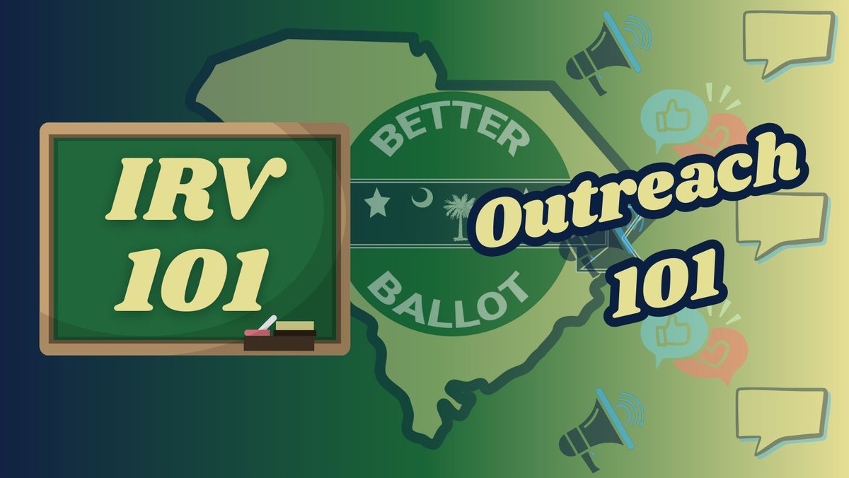betterballotsc's tweet photo. Tonight! Join us to learn the ins and outs of IRV/RCV with our 101 training. Whether you're new to the movement or not, pick up valuable tidbits about how #InstantRunoffVoting can improve how our government functions.
RSVP: https://t.co/0UxlC7yuix 

#RankedChoiceVoting https://t.co/VJz7W9NPFF