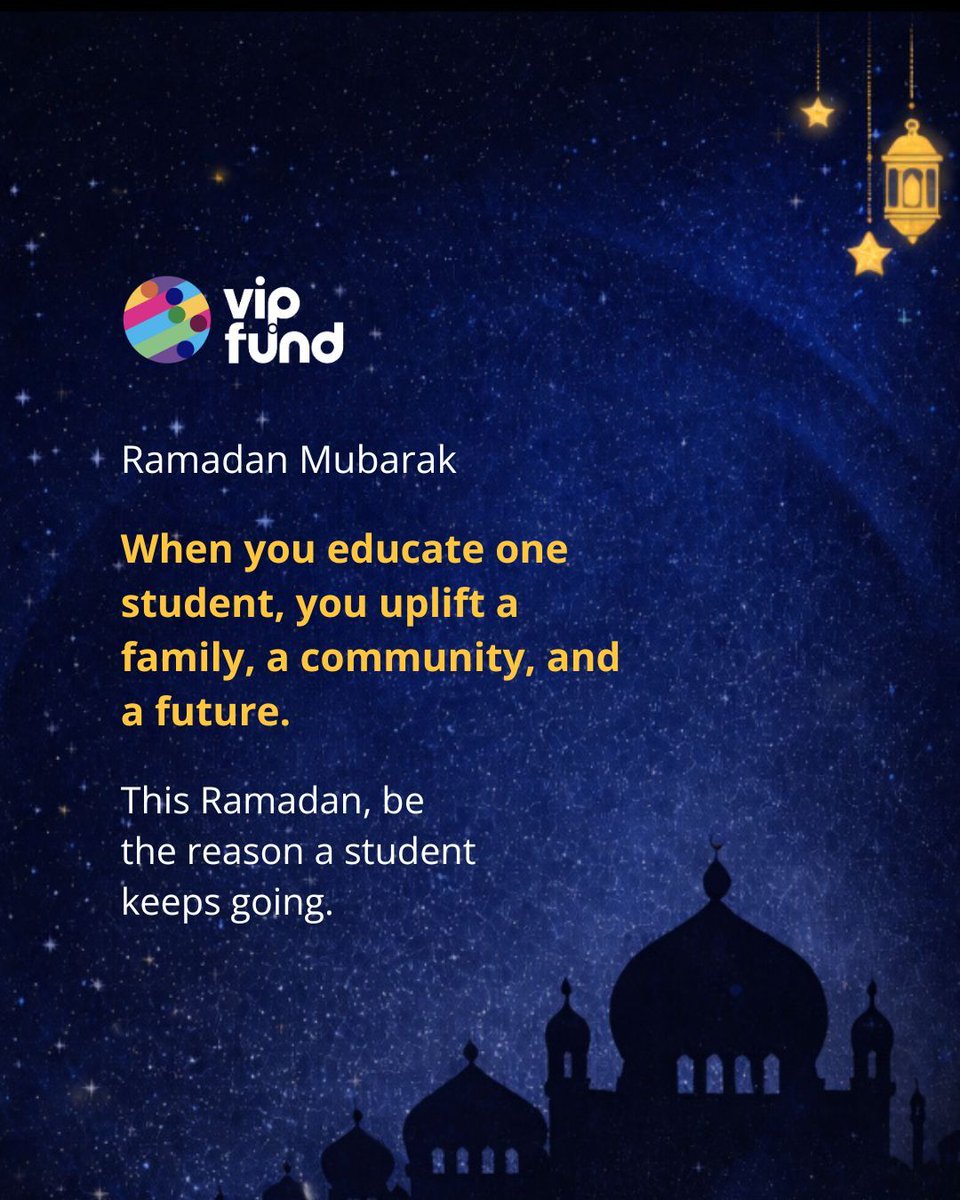 #Ramadan #Mubarak! From all of us at #VIP.fund and #edSeed, we wish you a peaceful, joyful, and blessed Ramadan. This Ramadan, let's invest in the best gift, #education! Visit edSeed, our crowdfunding platform and support a refugee student in his education.