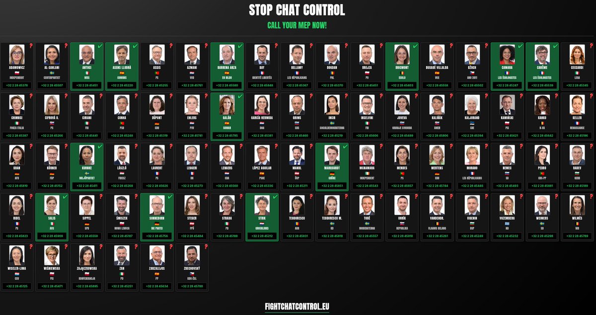 echo_pbreyer's tweet photo. 🇪🇺They can ignore your emails, but not your calls! 📞💥
Only a few days left to stop #ChatControl.🛑
Today’s mission: call ONE MEP office marked with a ❓, politely ask for their position and post it.
🗣️ Script &amp; numbers in the images! 👇 https://t.co/2aeUYsCz0L