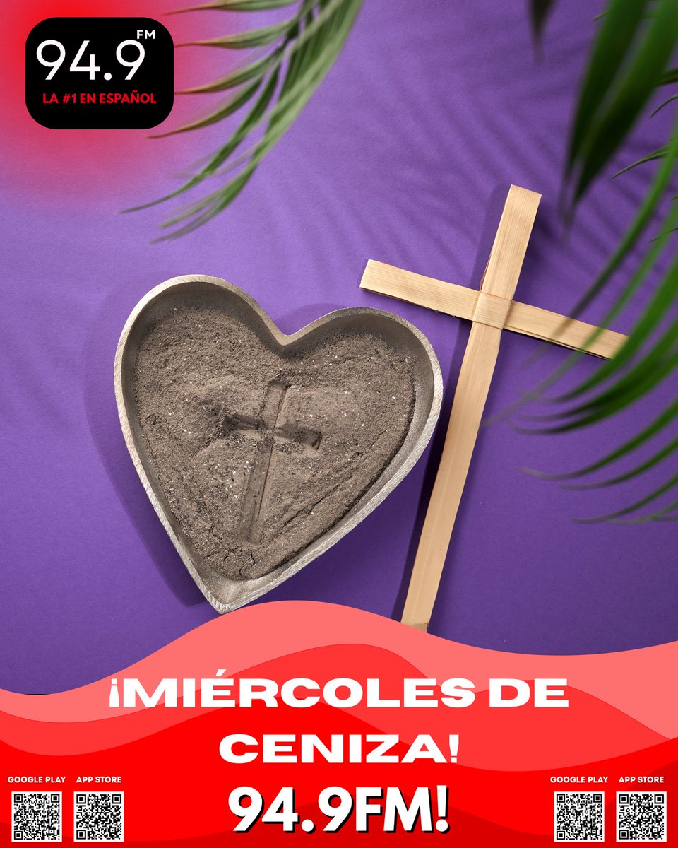 Hoy es Miércoles de Ceniza, inicio de un tiempo de reflexión y cambios ✨

Desde 94.9FM, la #1 en español, queremos acompañarte con música que abrace, inspire y te haga sentir en paz, estés donde estés 📻❤️

#949fm #MiercolesDeCeniza #LaNumero1EnEspañol