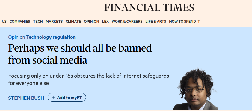 zerohedge's tweet image. the FT with a modest proposal: ban all social media