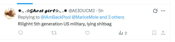 "5th Generation military". Had all this bravery and runs when challenged. Typical fascist cunt.