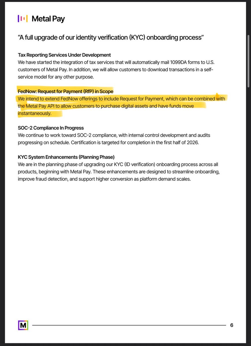 Big news 🚨 shoutout <a href="/RhinoTDBN/">Rhino</a> for the info ⚛️Ⓜ️

<a href="/MetallicusTDBN/">Metallicus</a> now has every check needed to be a certified provider on the FedNow Service.

On February 9, they received their final check: RFP (Request for Payment). That means they now meet all the requirements set by the