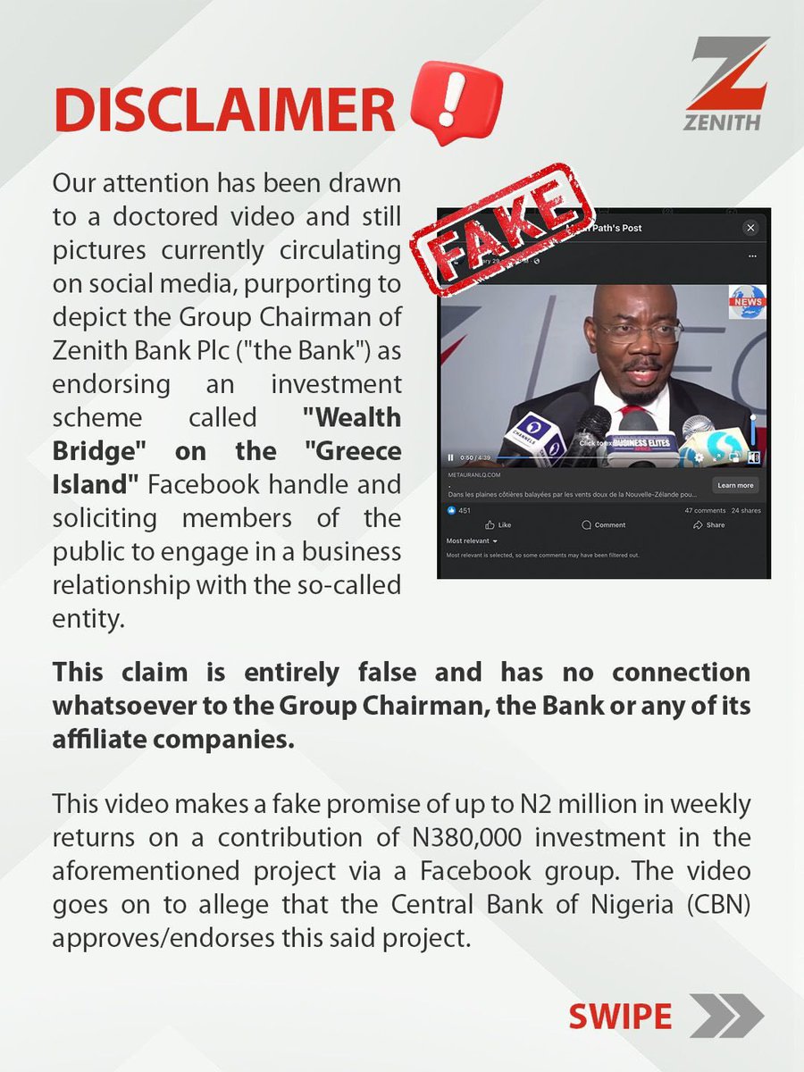 Beware zenith bankers