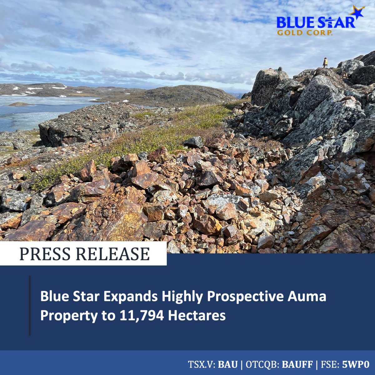 BlueStarGold1's tweet photo. Blue Star Gold has significantly expanded its Auma Property in Nunavut’s Kitikmeot Region from 614 hectares to 11,794 hectares, consolidating a large and underexplored portion of the High Lake Volcanic Belt. 
https://t.co/rZfXsuOCIR

#BlueStarGold #GoldMining #Gold #Copper https://t.co/yIViTRskU5