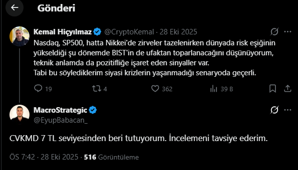 EyupBabacan_'s tweet photo. #CVKMD $CVKMD

40 liranın altına sarkmasıyla 2.5 birimin 1 birimini sattım. @CryptoKemal gönderisinin altındaki yorumda gördüğünüz üzere maliyetim piyasanın çok çok altında olduğu için konforlu taşıyorum.

🟢Destek bulabileceği ilk seviye benim gözlemimde 36 lira. Orası tutmaz ise 32 ve 28 de fena bölgeler değil.

🔴Çok sert bir düzeltme olursa 25 ve 22 TL seviyeleri ucuz kalır. #bist #hisse