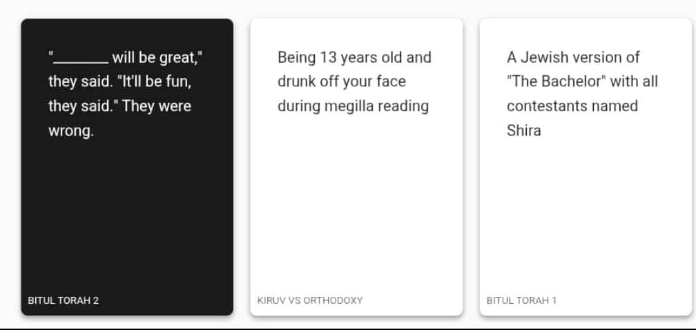 BitulTorahGame's tweet photo. Some more card combos discovered by Eyal. You can have some fun playing with the random card sampler at https://t.co/GG4Vz1zpOM 😉 https://t.co/y5Ul92sjxs