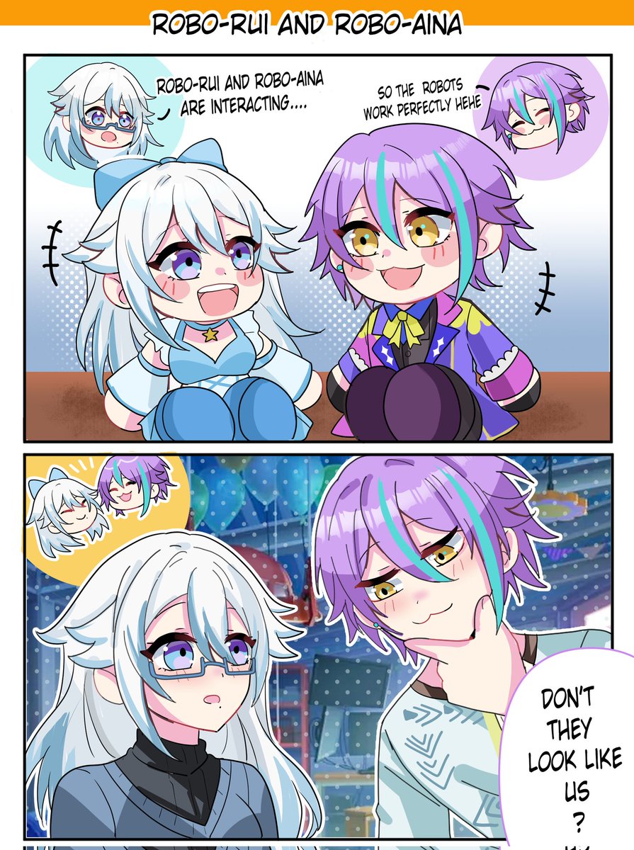 Kyara_BimuuYume's tweet photo. 🎀🎈Robo-Rui and Robo-Aina🎈🎀

Little comic of these little guys Rui created hehe
I posted another time ago with Aina and RoboRui, I hope you like this one too🤭✨

#yumetwt #ocxcanon
©Me! https://t.co/V1Z1sOg4ML