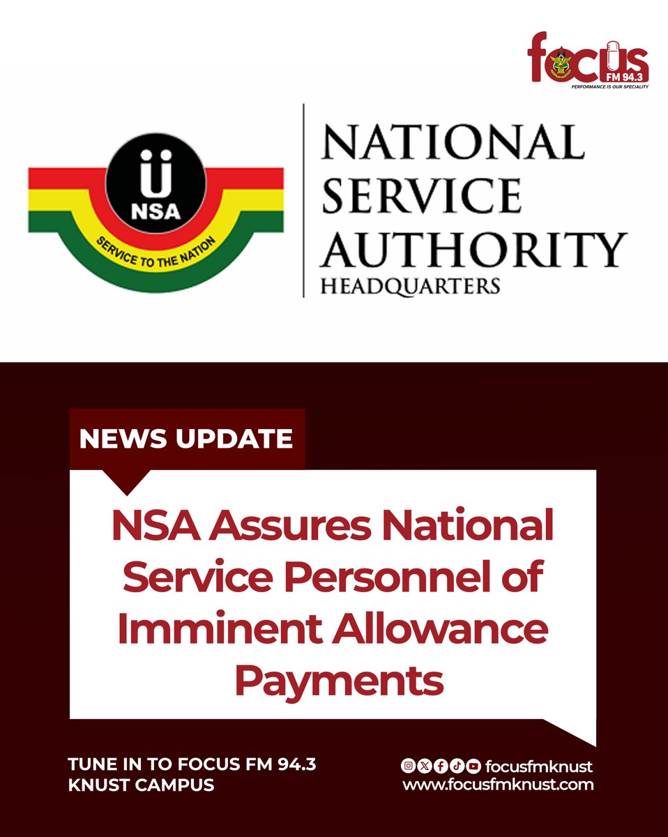 The National Service Authority has reaffirmed its commitment to the prompt payment of allowances owed to National Service Personnel, assuring stakeholders that concrete steps are underway to clear outstanding arrears.
Read more here: focusfmknust.com/2026/02/18/nsa…