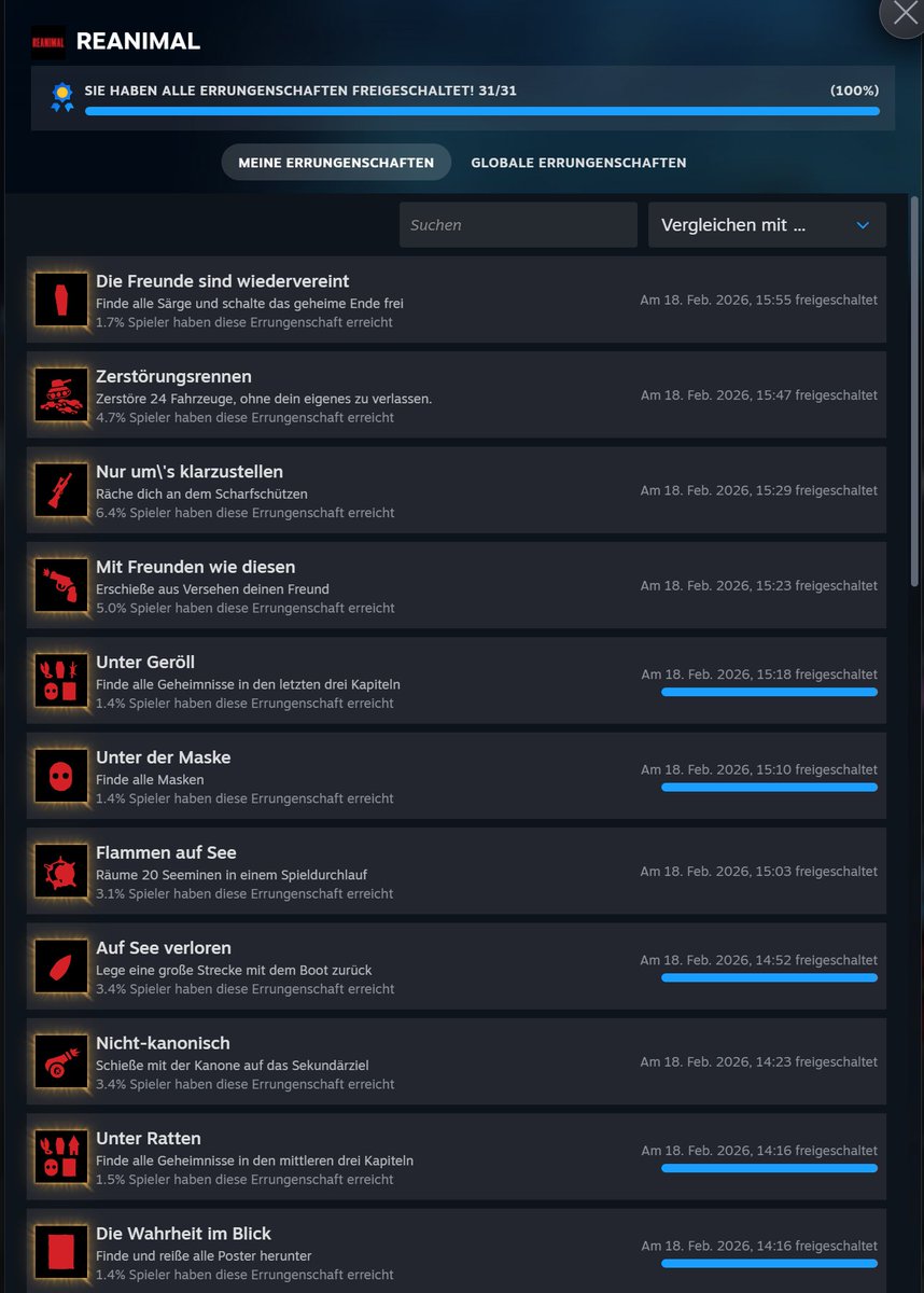 10. 100% Spiel auf Steam: Reanimal 🏆