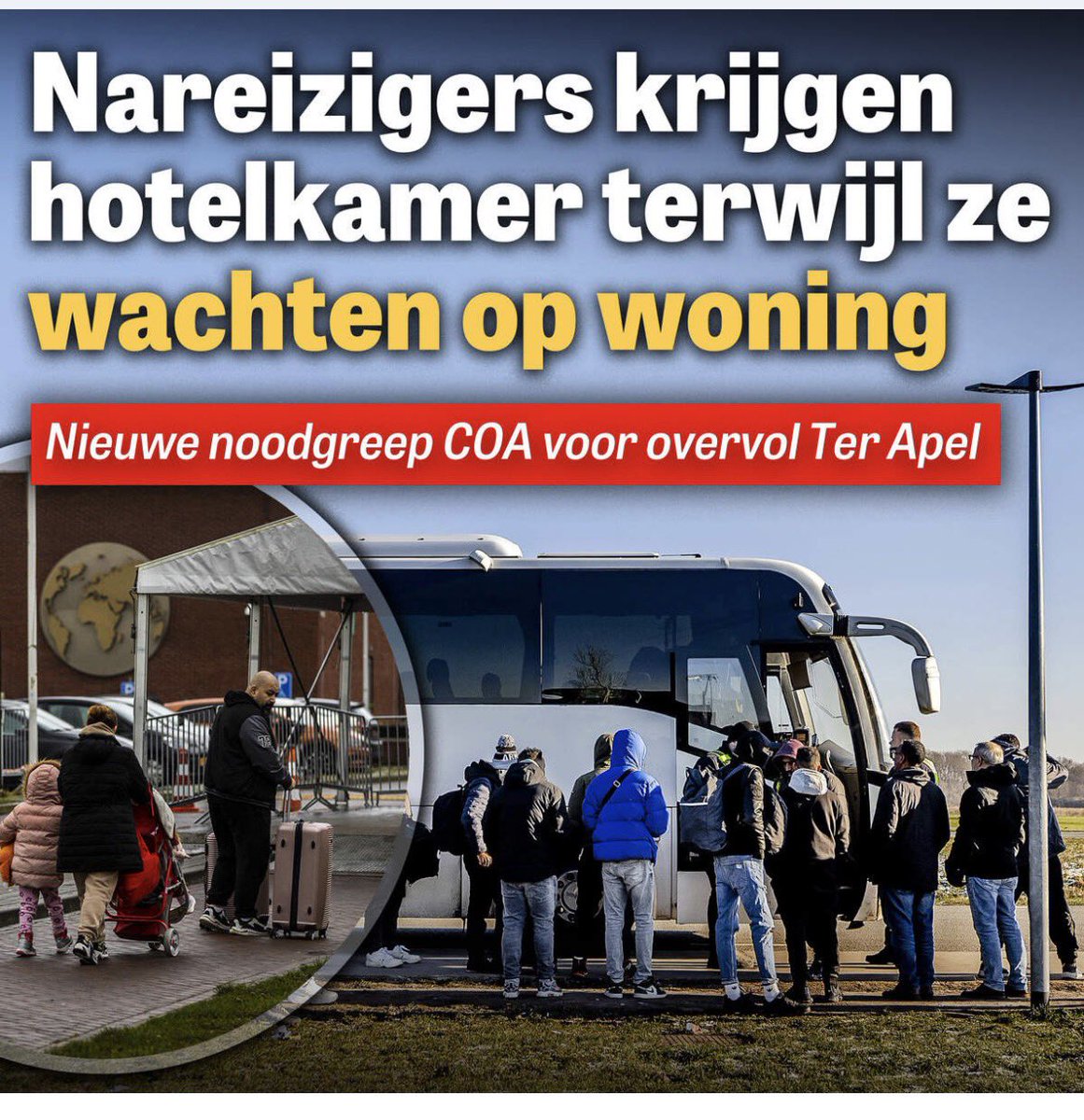 Nareizigers laten invliegen en laten verblijven in hotels is toch niet uit te leggen aan Nederlanders - zeker niet nu belastingen nog eens 5 miljard worden verhoogd en er bezuinigd wordt op zorg?

Stop met deze geldverslindende waanzin!

telegraaf.nl/binnenland/coa…