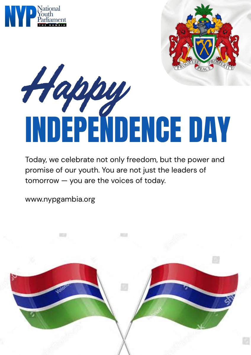 GambiaNYP's tweet image. Happy Independence Day Gambia 🇬🇲 

As the National Youth Parliament ,today, we celebrate not only freedom but also the power and promise of our youth. You are not just the leaders of tomorrow, but you are the voices of today. #Standunited #Speakboldly #Serve faithfully🎉👏🇬🇲🥳