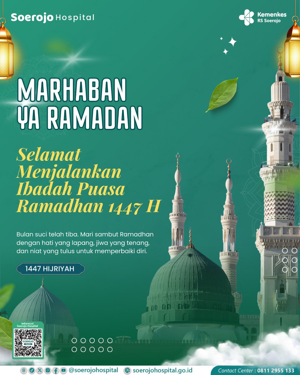 Marhaban Ya Ramadhan 1447 H ✨
Bulan suci telah tiba. Mari sambut Ramadhan dengan hati yang lapang, jiwa yang tenang, &amp; niat yang tulus untuk memperbaiki diri.

Jangan lupa jaga kesehatan agar ibadah dapat berjalan dengan maksimal.

#soerojohospital  #ramadhan2026