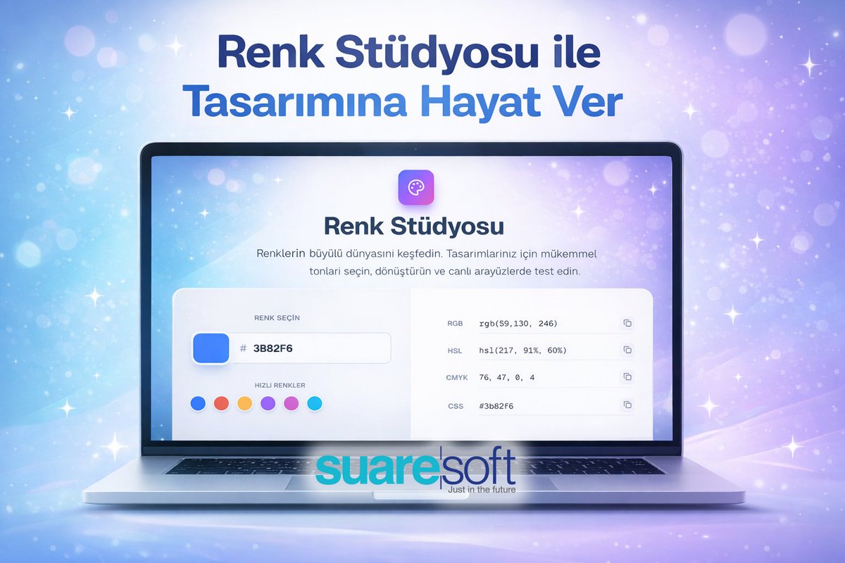 SuareSoft's tweet photo. Tasarım sürecini hızlandır!

Yeni Renk Stüdyosu ile renk seç, HEX/RGB/HSL/CMYK olarak dönüştür, otomatik paletler oluştur ve canlı önizlemeyle tasarımlarını test et. Üstelik hepsi tarayıcıda hızlı ve ücretsiz

📌 Denemek için: https://t.co/ahgVS0hSml https://t.co/Jo86LjWZk0