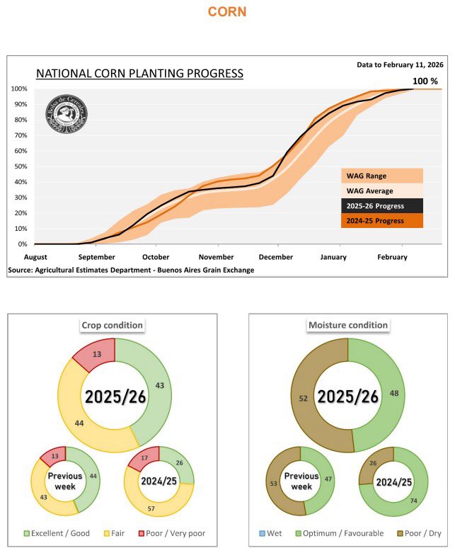 grains_jamescol's tweet photo. Argentina #corn #soybeans to get rain relief finally but not all provinces. Buenos Aires will see much lighter rainfall. Country Corn good/excellent ratings are now 43%, down 21% pts in a month, Soybeans are 32%, down 32% pts https://t.co/sYGUwymerJ