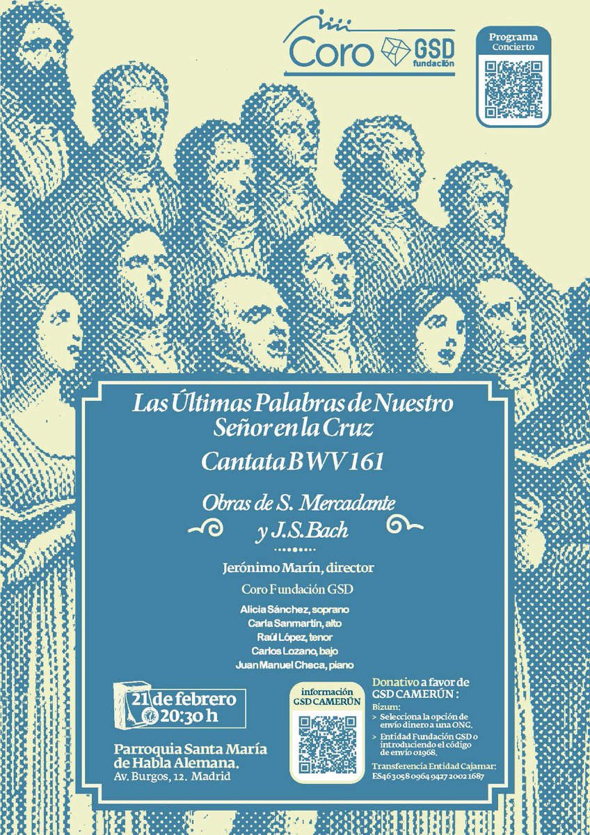Estamos de estreno. Fascinante obra de Saveiro Mercadante que será interpretada por primera vez en tiempos modernos. También se podrá escuchar la maravillosa Cantata BWV 161 de J.S. Bach. Concierto benéfico a favor del colegio GSD de Camerún ¡Os esperamos con muchísima ilusión ✨