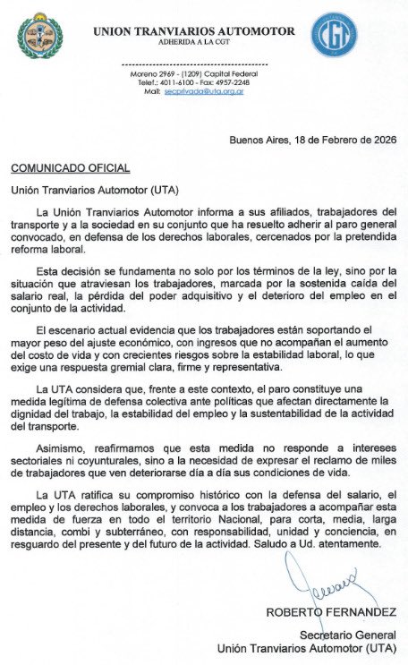 La Secc Rosario adhiere a la medida dictada por el Consejo Directivo Nacional de UTA