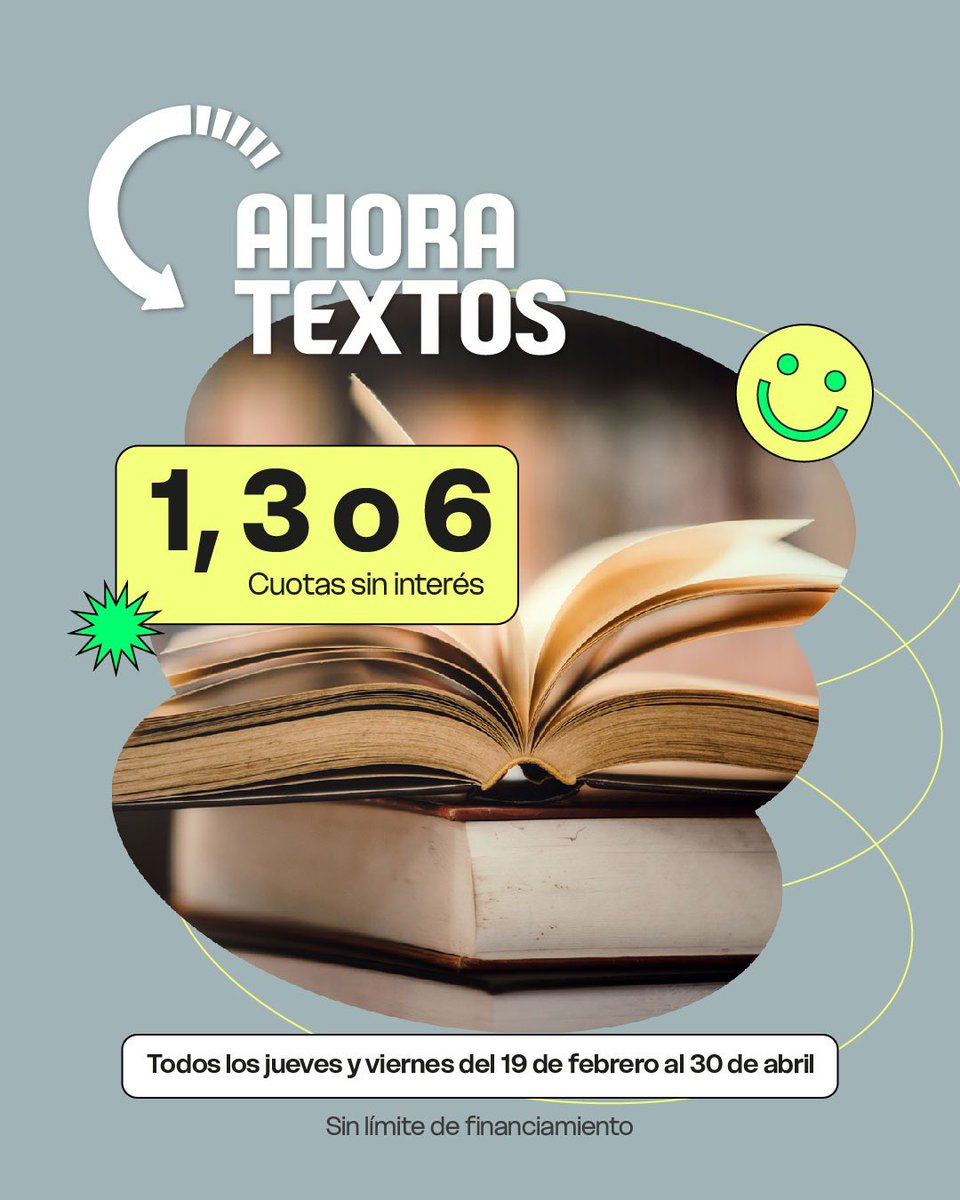 🎒 ¡AHORRÁ EN LA VUELTA AL COLE! 🎒

Informo que desde el 19 de febrero vas a poder aprovechar los Programas Ahora para el regreso a las aulas. 🤩

👟 Ahora Escolar: todos los jueves y viernes hasta el 13 de marzo con 1 o 6 cuotas sin interés + 25% de reintegro (indumentaria y