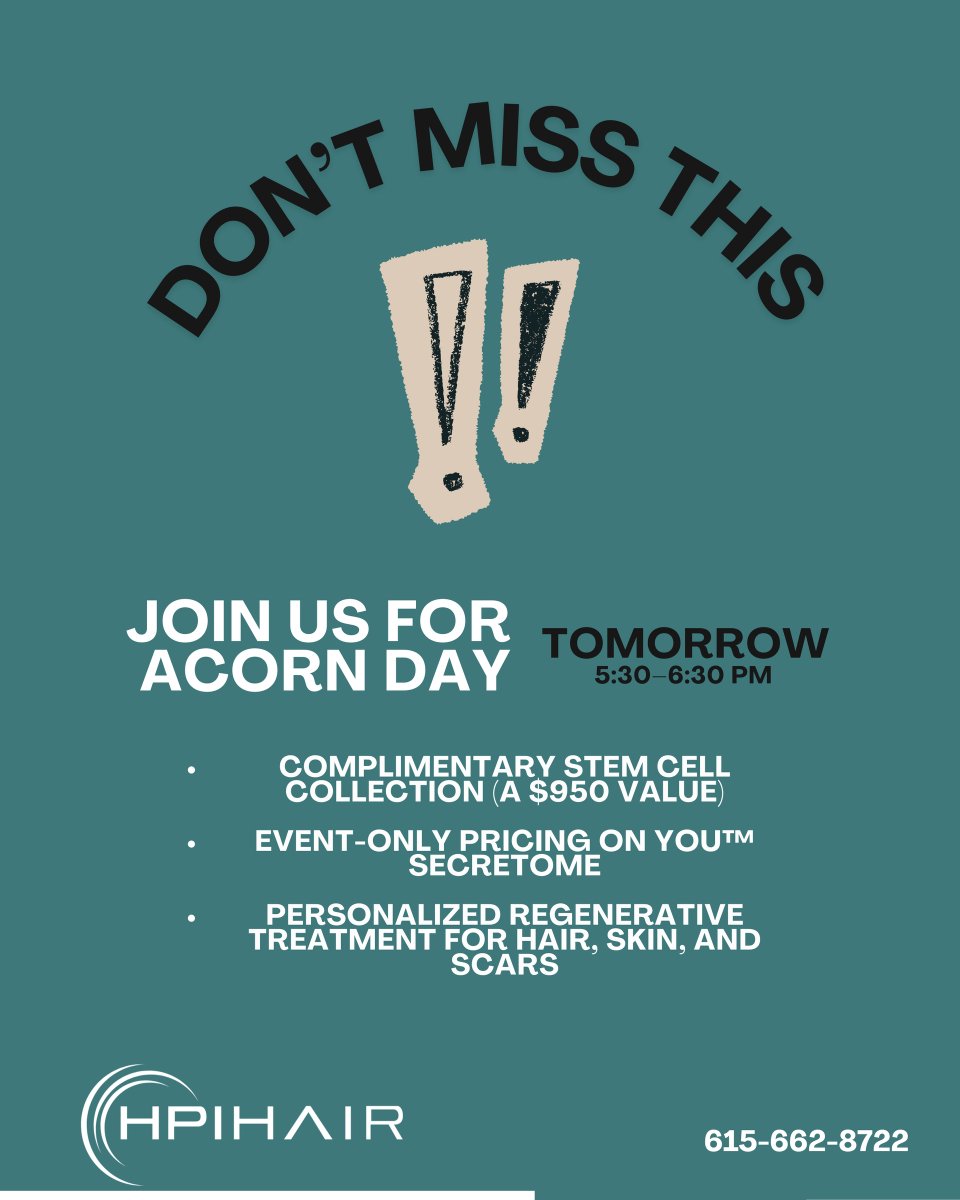 HPIHair's tweet photo. ✨ Join us for ACORN DAY ✨
TOMORROW 
February 19, 2026 | 5:30–6:30 PM

Spots are limited — DM us or call to reserve yours. 615-662-8722 https://t.co/zIxFliwDFp