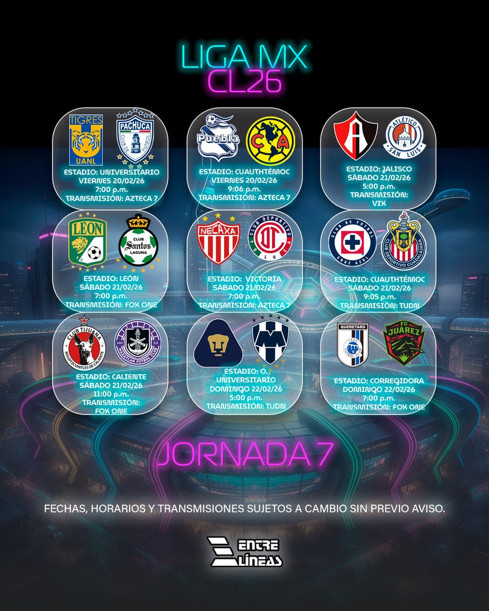 EntreLineasN's tweet photo. ¿Quién se lleva los reflectores en esta Fecha 7? 🏆

¿El Rebaño mantiene el invicto o la Máquina pita fuerte en casa? ¡Los leo! 👇

#LigaMX #CruzAzul #Chivas #Jornada7 #Clausura2026 https://t.co/zfXllfiujb