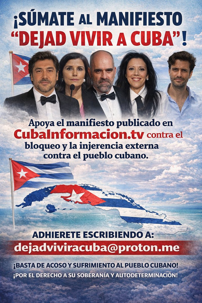 🇨🇺 “Dejad vivir a Cuba” | Manifiesto de Solidaridad con Cuba

Desde el ámbito de la cultura en el Estado español se alza una voz clara: basta de cerco contra Cuba.

El Movimiento Estatal de Solidaridad con Cuba (MESC) impulsa este manifiesto, publicado por Cubainformación, que ya