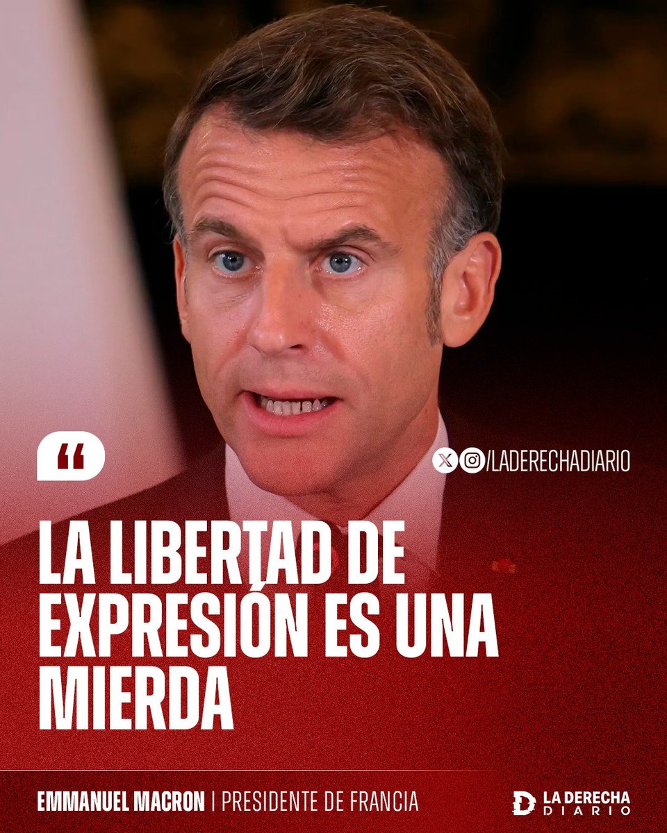 🚨🇫🇷 | HIJO DE PUTA: El presidente globalista de Francia, Emmanuel Macron, afirmó que "la libertad de expresión es una mierda si nadie sabe cómo te guían a través de la libertad de expresión a los discursos de odio", en un intento de justificar su agenda censuradora.