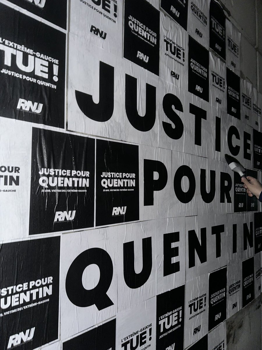 rnj_isere's tweet photo. Collage d’hommage à Quentin, jeune Isérois de 23 ans tué par l’extrême gauche.

Justice pour Quentin. 🕊️ https://t.co/r5GtVrVPSD